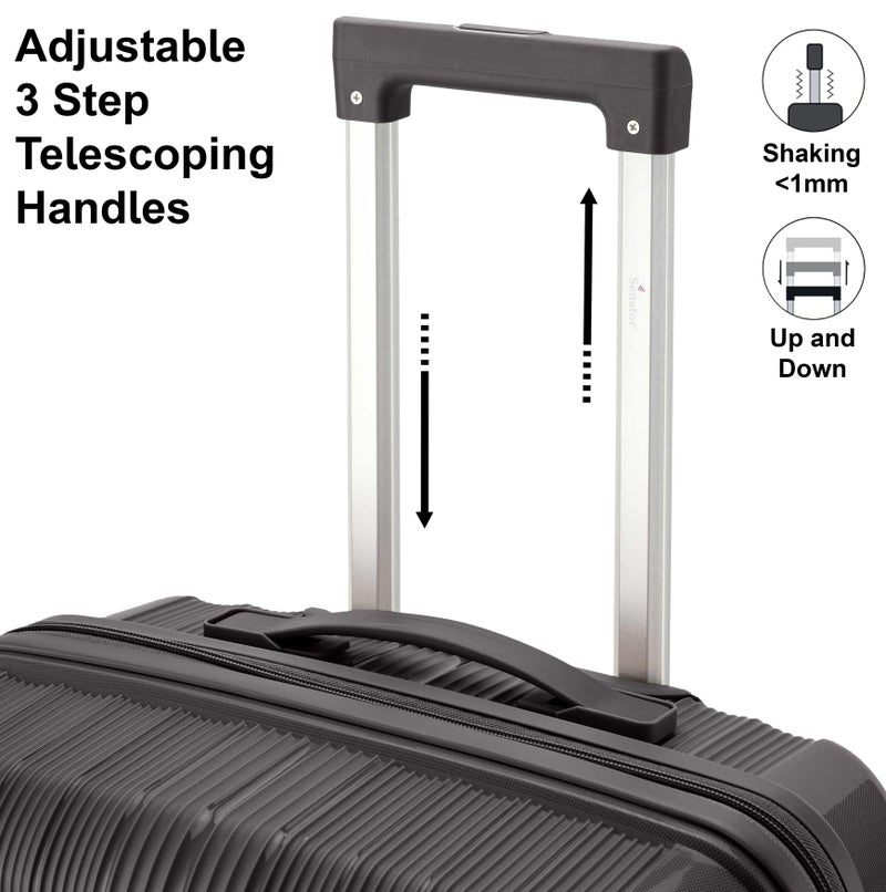 SENATOR Unisex Hard Case Carry On Luggage Lightweight PP Fashion Trolley Luggage with 4 Double Spinner Wheel and 3-Digit Combination Lock KH1009, Black - Image 3